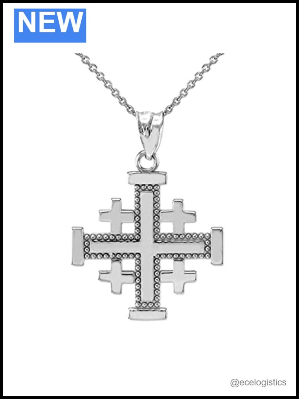 .925 Sterling Silver Jerusalem Cross Pendant Necklace